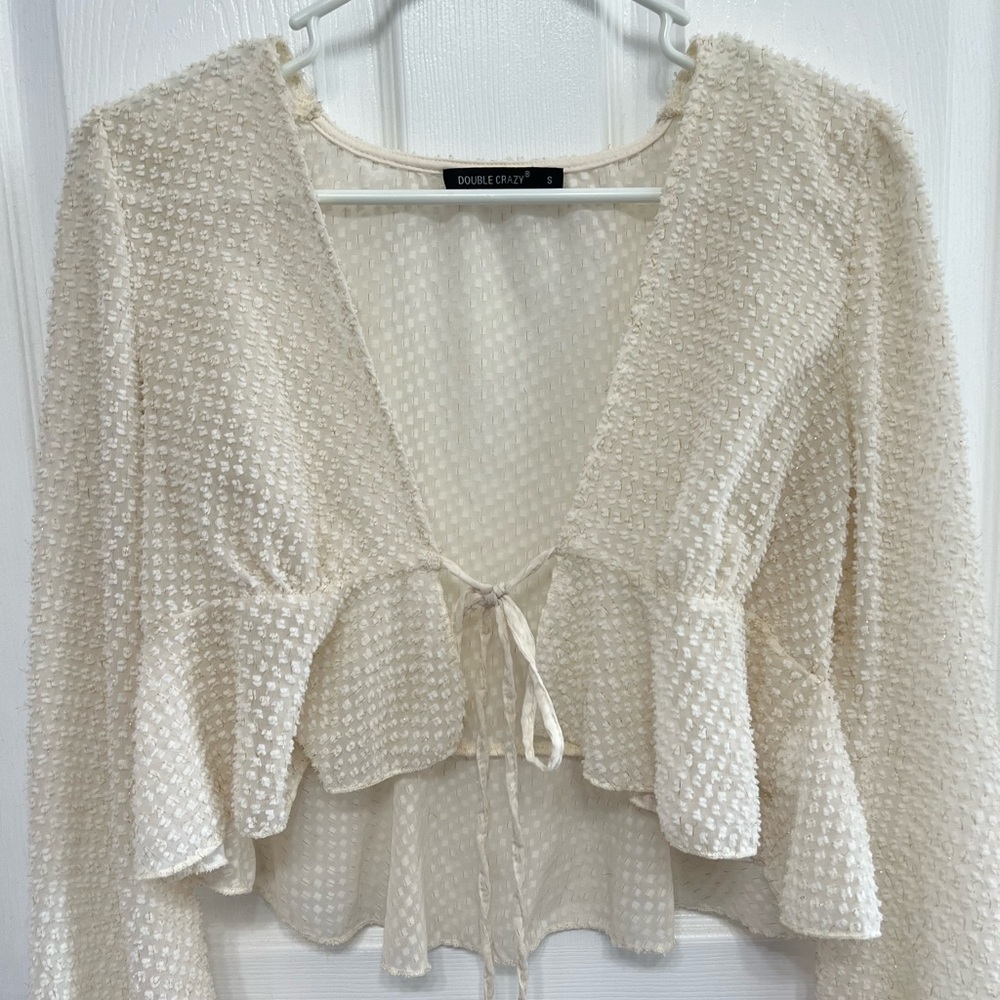 Front Tie Sheer Bell Sleeve Top!